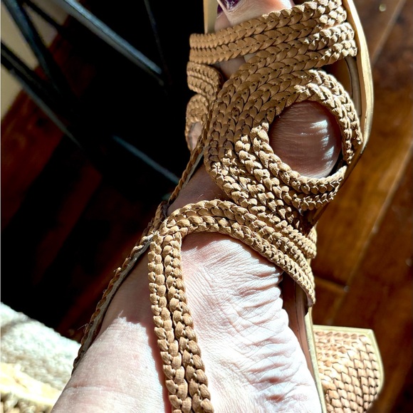 Sbicca Vintage Collection Braided Leather Sandals Tan Square Boho Ankle Strap - Picture 11 of 11